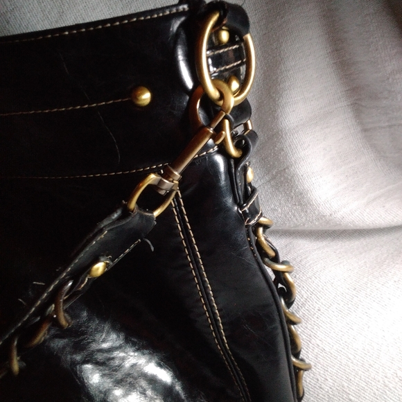 REHAB COACH LARGE SHOULDER BAG HOBO BLACK AND BRASS HARDWARE - Picture 14 of 16